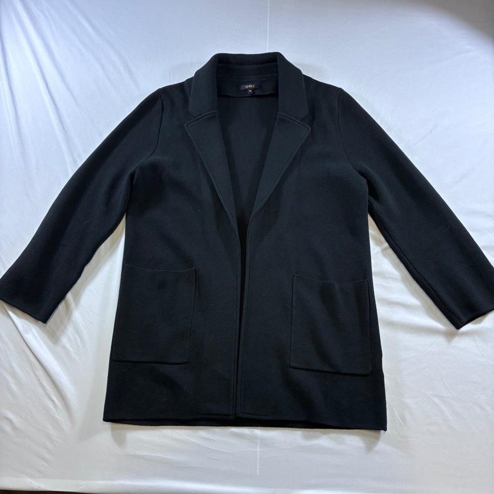 Quince Women Black Knit Blazer Open Front Cardigan Jacket Size M